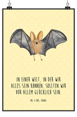 Produktbild von Mr. & Mrs. Panda Bild Fledermaus Flügel DIN A3 - Gelb Pastell - Geschenk, Wandbild, wandkunst, Lustige Sprüche, Kunstdruck, Plakat, drucke
