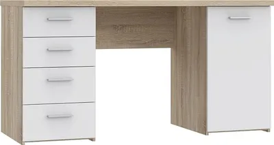 Produktbild von Furniture24 Schreibtisch 145 X 76 X 60 Cm Net106 Mt926-Z13M 4 Schubladen 1 Tür Flagstaff Sonoma Eiche/Weiß