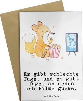 Produktbild von Mr. & Mrs. Panda valentinstagskarte Fuchs Filme gucken - Weiß - Geschenk, weihnachtskarten, TV, Fernsehen, Filmabend, babykarte, glückwunschkarten, hochzeitskarten, Kino