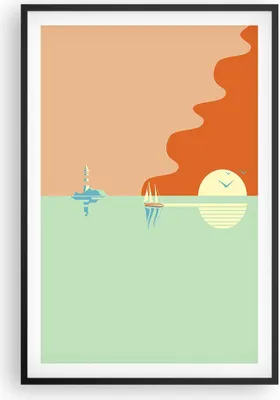 Produktbild von Gerahmtes Poster - Schwarzer Rahmen - Sonne Segelschiff Laterne - 61x91,5 cm - Wand Bild - Wanddeko - Wandbilder - Kunstposter - Wandposter - Bilderrahmen - Bilder - Kunstdruck - P2BPA61x91-4888