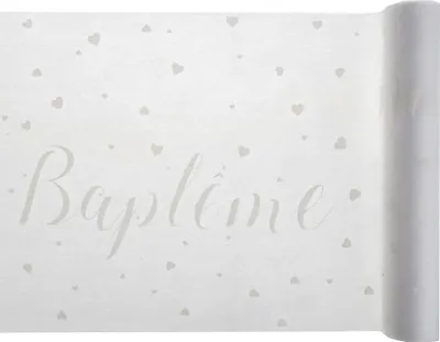 Zdjęcie produktu dla Biały bieżnik z włókniny na chrzciny 30 cm x 5 m Chemin de table – rozmiar uniwersalny
