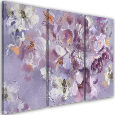 Produktbild von Triptychon auf leinwand schwertlilienblüte 120x80 cm Feeby lila wandbild bereit zum aufhängen