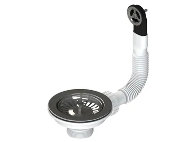 Produktbild von Granmaster Edelstahl Siebkörbchen Siebkorb mit rundem Überlauf und flexiblem Überlaufrohr - Universelle Abmessung 114 mm (1 1/2") Spülenablauf