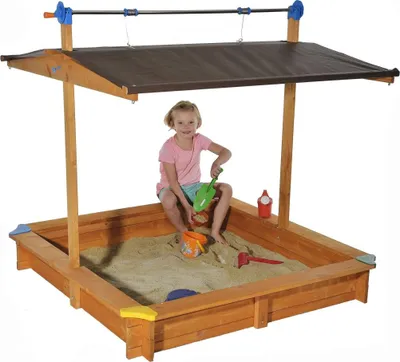 Zdjęcie produktu dla Drewniana piaskownica GASPO 140 x 140 cm ze składanym dachem