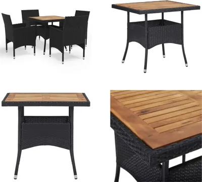 Produktbild von vidaXL 5 tlg. Garten Essgruppe Schwarz Poly Rattan und Akazienholz - Gartenmöbel Set - Gartenmöbel Sets - Garten Essgruppe - Garten Essgruppen