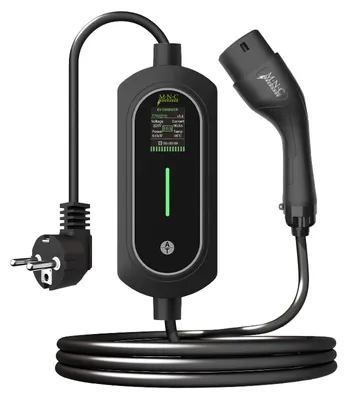 Produktbild von Tragbares EVSE-Ladekabel Typ 2 - 3,5 kW - 5 Meter - Einstellbar 8A-16A - Mobiles Heimladegerät - Schuko-Stecker - LCD-Display - Inklusive Aufbewahrungstasche [54932]