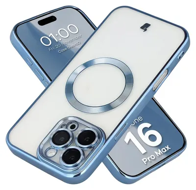 Produktbild von Handyhülle mit Kameraschutz und Magnetring für iPhone 16 Pro Max, Bizon Case GuardO, Transparent-Blau
