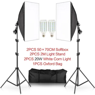 Immagine prodotto di Set di illuminazione softbox per la fotografia, stativo regolabile da 2 metri, borsa Oxford inclusa, bianco freddo