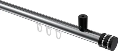 Produktbild von Interdeco Innenlaufstange / Gardinenstange mit Innenlauf Chrom / Schwarz, Typ Sonius Estana (Glitzerkappe) Deckenmontage, 20 mm Ø 1-läufig, 180 cm