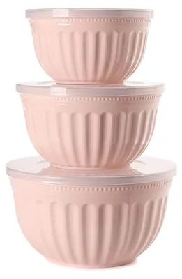 Immagine prodotto di Set di tre ciotole per insalata in plastica, con coperchio