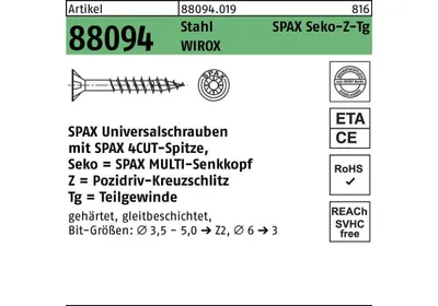 Produktbild von Schraube R 88094 Senkkopf m.Spitze/Kreuzschl.-PZ 6 x 70/41-Z TG Stahl galvanisch verzinkt WIROX