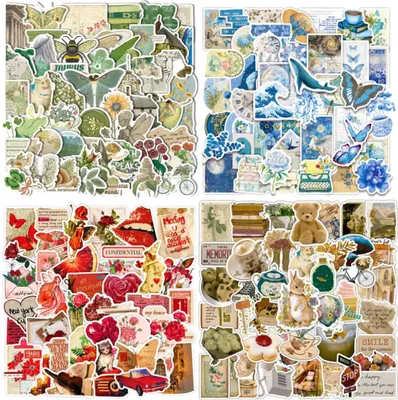 Produktbild von 200 Stück Vintage Sticker Set, Retro Dekorativ Sticker für Sammelalbum,Aesthetic Sticker,Wasserdichte Vinyl Sticker,für Laptop Handy Skateboard Scrapbook Wasserflasche Journal Planner Tassen usw