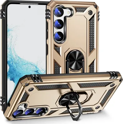 Produktbild von Schutzhülle für Samsung Galaxy S23, Dual Layer Robust Militäre Fallschutz Hülle mit Ringhalterung Ständer Gold