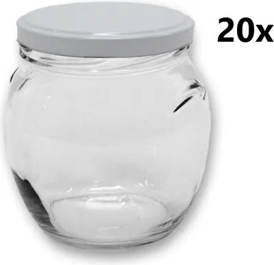 Obrázek produktu pro Zavařovací sklenice 520 ml AMFORA čirá 20 ks VČETNĚ BÍLÝCH VÍČEK, Počet kusů v balení: 20