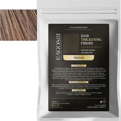 Zdjęcie produktu dla Kagoshi Saszetka 100g Mikrowłókna do Zagęszczania Rzadkich Włosów Efekt Natychmiast Gęste Włosy Refill Hair Fibers CIEMNY BLOND