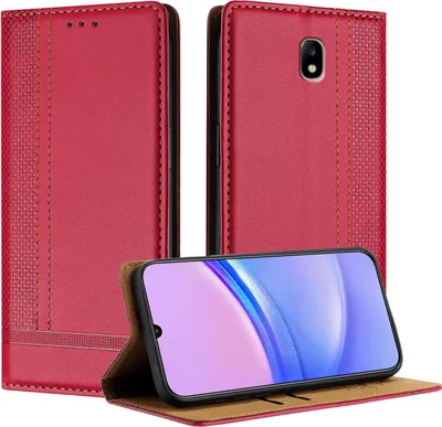 Produktbild von Handyhülle für Samsung Galaxy J7 2017 Leder Flip Klappbare Schutzhülle mit Standfunktion Rot