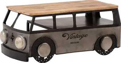 Produktbild von Couchtisch Camper 110x55 Metall Holz Autotisch Sofatisch Unikat Wohnzimmer Möbel