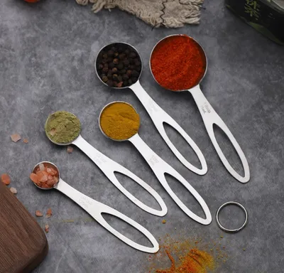Produktbild von 3 x 5  teiliges Messlöffel Set Edelstahl | Dosierlöffel mit Messlineal für Backmessen, Trockenrationen | Dosierhilfe beim Kochen und Backen | Kaffeemaß | kompakte & platzsparende Messbecher