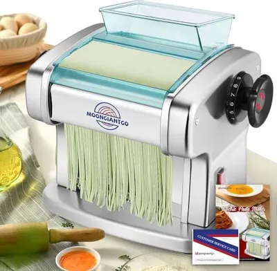 Produktbild von Moongiantgo Electric Edelstahl Nudelmaschine 9 einstellbare Dicke 0,5-5 mm Lasagne, Ravioli, Spaghetti Tagliatelle - In 20 Minuten frisch zu machen