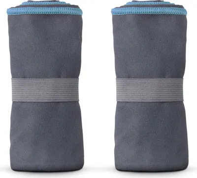 Produktbild von Mikrofaser Sporttuch 2er Pack - Blau - (50x100cm) mit Spanngummi, kompakt und leicht - als Reisehandtuch Urlaub - für Sport, Sauna, Fitness - schnelltrocknend