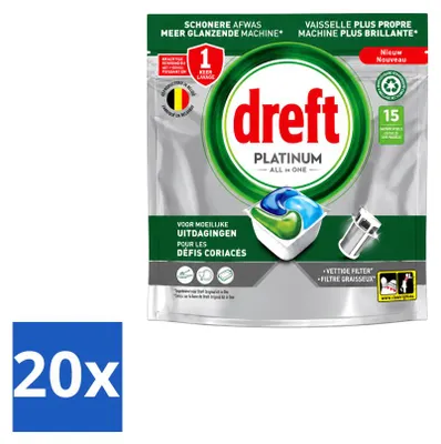 Produktbild von 20 x Dreft Platinum All-in-One Spülmaschinencaps - Vorteilspackung - 20 Stücke
