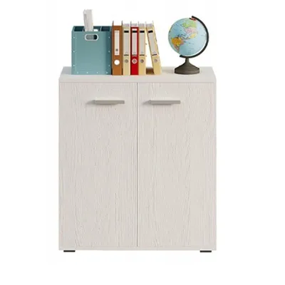 Zdjęcie produktu dla Komoda biała do biura salonu regał szafka z 2 drzwiczkami 3 półki loft 68cm