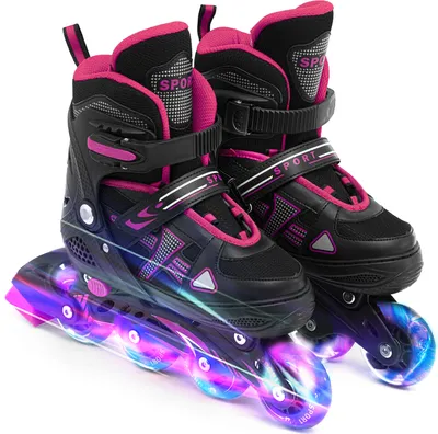 Produktbild von Einstellbare beleuchtete Inline Skates mit leuchtenden Raedern fuer Kinder- und Jugend-Maedchen-Jungen-Inline-Skates (M:35-38)