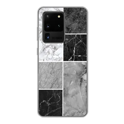 Produktbild von MuchoWow® Handyhülle Schutzhülle Hülle für Samsung Galaxy S20 Ultra Marmor - Schwarz - Weiß Silikon Softcase Handy Hülle - Karteninhaber