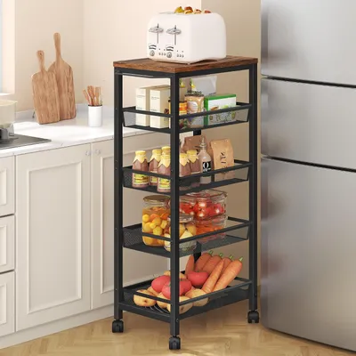 Immagine prodotto di Carrello portaoggetti a 5 ripiani, largo 30 cm, con maniglia e ruote, ideale per la cucina e la casa