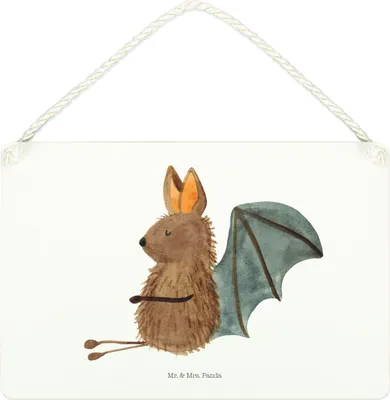 Produktbild von Mr. & Mrs. Panda holzbild Fledermaus Sitzen DIN A4 - Weiß - Geschenk, Fledermäuse, Schild, wandtafel, Entspannen, Türschild, Lustige Sprüche, Wandbild Holz, Holzschild