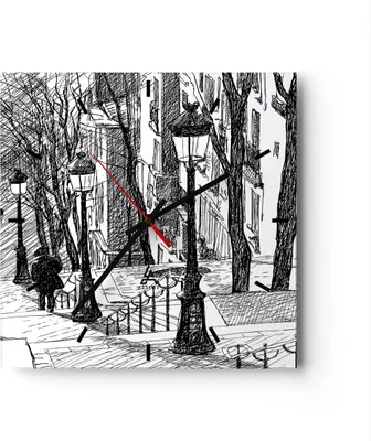 Produktbild von Wanduhr - Quadrat - Glasuhr - Straße Grafiken  - 40x40cm - Schleichendes Uhrwerk - Lautlos - zum Aufhängen bereit - Dekoration Modern - Wanddekoration aus Glas - C3AC40x40-3568