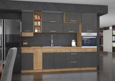 Obrázek produktu pro Kuchyňská linka 270/270 cm ZHILAN 3 - dub lancelot / matera + LED, dřez a pracovní deska