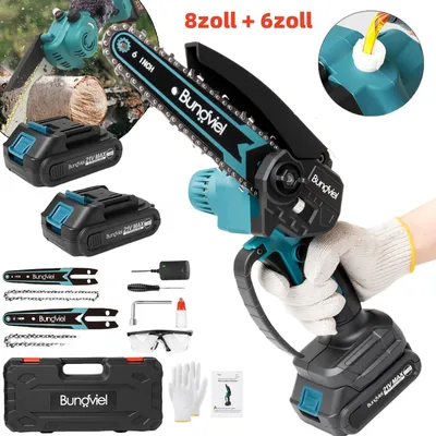 Produktbild von 6+8 Zoll Akku-Kettensäge 2x 21V 2000mAh, mini kettensäge mit akku & bürstenlosem Motor,inkl. 2 Akkus, Ladegerät & 2 Ersatzketten
