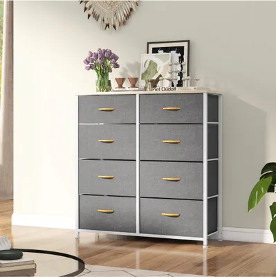 Produktbild von Schubladenschränke, Kommode mit 8 Schubladen, Stoff Kommodenschrank, Stoffschubladen mit Griffen, Metallgestell, 86x30x89cm, Grau