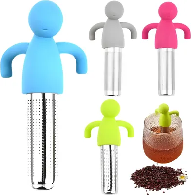 Produktbild von 4-teilig Teefilter – Tee-Ei für losen Tee – Kreatives Teesieb – Silikon-Tee-Ei – Teesieb aus Edelstahl mit Silikonfigur – Filter für losen Tee