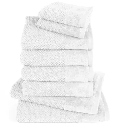 Produktbild von Pure Label 8-TLG Handtücher Set mit Aufhängeschlaufen aus Baumwolle - 2x Badetuch 70x140 cm 4x Handtuch 50x100 cm 2x Gästetuch 30x50 cm, Weiß