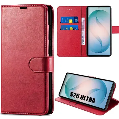 Image de Coque pour Samsung Galaxy S26 Ultra, Protection Rabat Anti-Rayures Antichoc Synthécuir Rouge