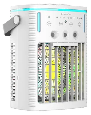 Zdjęcie produktu dla Wentylator biurkowy USB 3-w-1 ZELURXX: chłodzenie i nawilżanie powietrza, 3 prędkości, trójstopniowe rozpylanie, zbiornik na wodę 1000 ml, oświetlenie LED, pilot, złącze Type-C, cichy