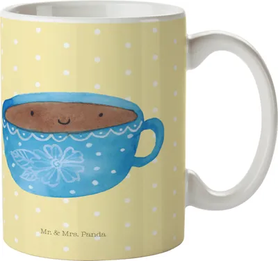 Produktbild von Mr. & Mrs. Panda Kaffeebecher Kaffee Tasse - Gelb Pastell - Geschenk, Lustige Sprüche, Liebe, Genuss, Glücklich, Pott, Kaffeetasse, Becher, Teetasse, Geschmack
