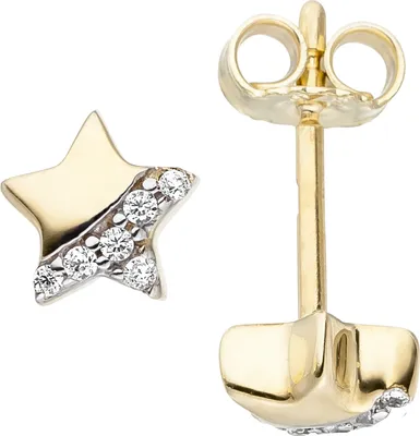 Produktbild von JOBO Kinder Ohrstecker Stern 375 Gold Gelbgold 12 Zirkonia Ohrringe Sternohrstecker