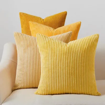 Productafbeelding van Kussenslopen, 40x40 cm, set van 4, corduroy, geel, kleurverloop, sofa kussens, decoratieve kussens