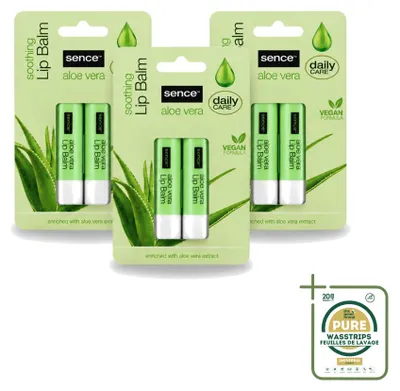 Productafbeelding van 3 x SenceBeauty Aloë Vera Lippenbalsem - Verzorgend - Voorraadverpakking - 3 stuks