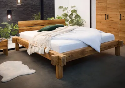 Produktbild von MASSIVMOEBEL24 Balkenbett Wildeiche 180x200x85 cm natur geölt JANGALI #712