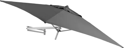 Produktbild von Sonnenschirm 200 x 200 cm eckig mit Wand Halterung ohne Schirmständer für Balkon oder Terrasse, Marktschirm Gartenschirm Terrassenschirm, knickbar mit Windauslass, grau