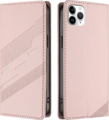 Image de Etui pour iPhone 11 Pro Max, étui portefeuille en cuirPolyuréthaneavec fente pour cartes et fonction stand Rose