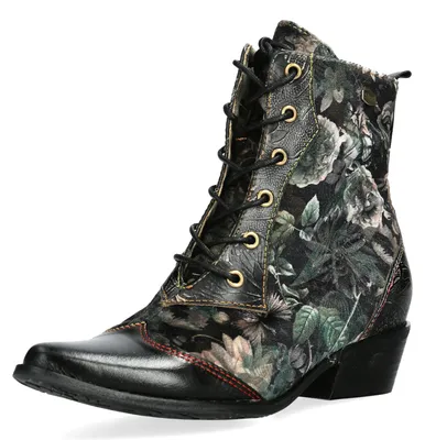 Produktbild von Laura Vita Damen Stiefelette Floraldruck Blockabsatz Glattleder HICNIO 29, Größe:37 EU, Farbe:Schwarz