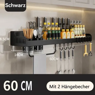 Produktbild von Gewürzregale, Küchenorganizer-Set, Hängendes Küchenregal mit 10 Haken, Kühlschrank Regal, Edelstahlregal, Wandregal ohne Bohren, 40/60cm Lagerregal