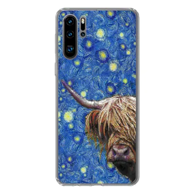 Produktbild von MuchoWow® Handyhülle Schutzhülle Hülle für Huawei P30 Pro Sternennacht - Van Gogh - Schottischer Highlander Silikon Softcase Handy Hülle - Schutzdeckel