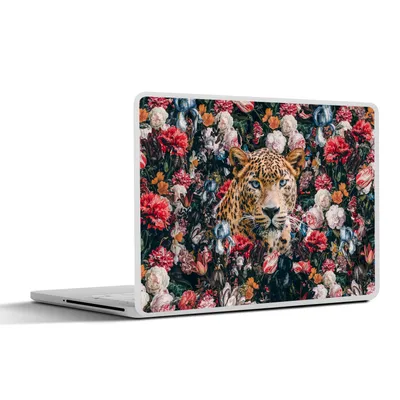 Produktbild von MuchoWow® Laptop Aufkleber Sticker Cover Leopard - Blumen - Tiere 40x30 cm - Laptop Dekoration - Selbstklebend