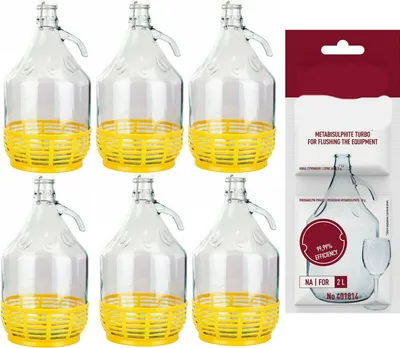 Produktbild von 6x 5L GLASBALLON mit BÜGELVERSCHLUSS +Schwefelpulver Weinballon Glasflasche